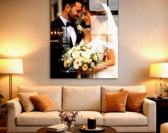 Art mural en verre pour couple, photo de couple en verre personnalisée, cadeau d'anniversaire • Cadeaux de mariage • Art mural rond, carré, vertical, horizontal