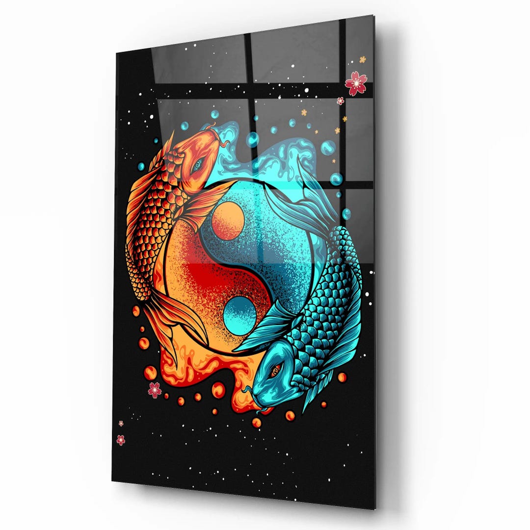 Yin Yang Koi Fish Glass Print – Zen Wall Art, Harmony & Balance Poster ...