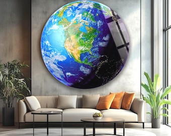 Earth Glass Wall Art, Round Glass Wall Art, Large Glass Wall Art, Office Decor, Interior Design, Statement Wall Art, Plexi Glass Wall Art