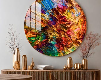 Stained Glass Wall Decor, Colorful Round Glass Wall Art, Home Decor, Living Room Art, Bedroom Art, Large Wall Art, Plexi Glass Wall Art