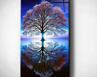 Cosmic Balance Tree of Life Glass Wall Art, Surreal Night Sky Tree of Life, Mystic Galaxy Nature Home Decor, Gift, Plexi Glass Wall Art