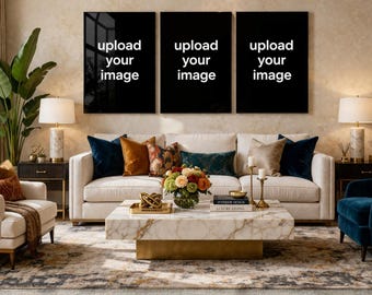 Custom 3 Panel Glass Wall Art | Mega Size Personalized Photo Wall Decor for Home, Office, Wedding Gift, Family Portrait, Mother's Day Gift