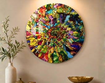 Stained Glass Wall Art, Round Wall Art, Home Decor, Living Room Art, Decor For Bedroom, Extra Large Wall Art, Wall Hanging, Plexi glass Art