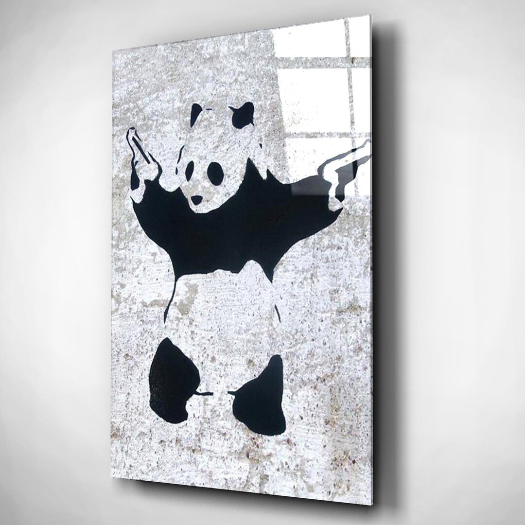 Banksy Inspired Panda Wall Art, Minimalist Street Art Glass Print ...