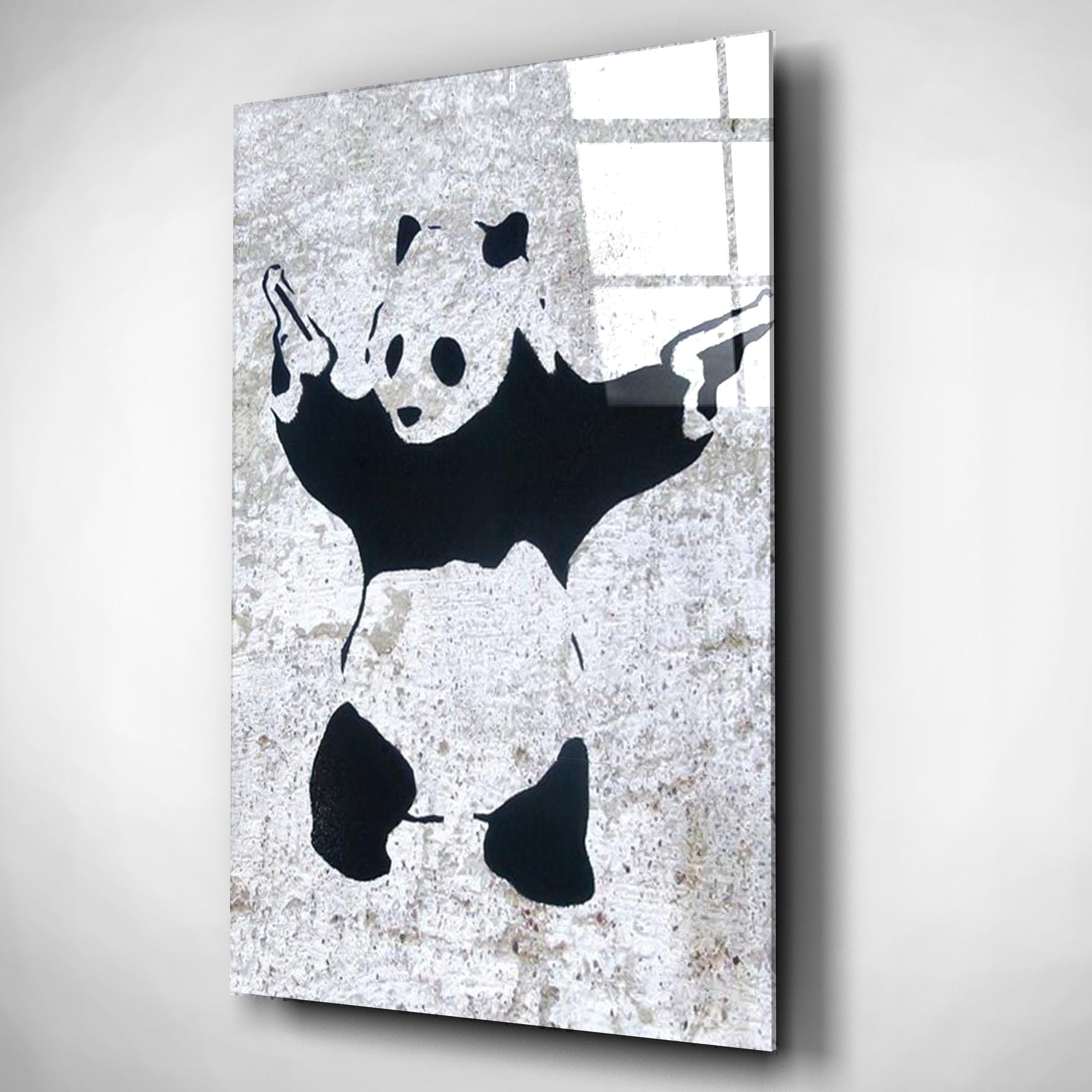 Banksy Inspired Panda Wall Art, Minimalist Street Art Glass Print ...