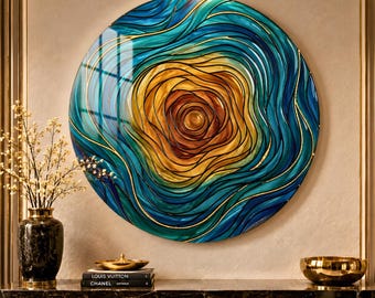 Abstract Spiral Tree Ring Glass Wall Art, Round Wall Art, Living Room Art, Office Art, Large Art, Stained Glass Art, Plexi Glass Wall Art