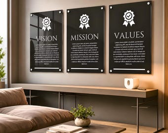 Custom Acrylic Mission Statement Sign, Professional Corporate Branding Signage, Office Wall Decor, Company Vision - Values Plaque, Lobby Art