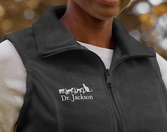 Embroidered Fleece Vest Veterinarian Gift Custom Fleece Personalized Jacket Vet Tech Gift Veterinary Embroidered Zip Up Jacket Vetetinarian