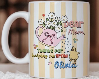 Mug personnalisé pour maman, cadeau rayé, mug à café pour maman, cadeau de fête des mères personnalisé avec le nom de l'enfant, mug souvenir pour une nouvelle maman, idée cadeau