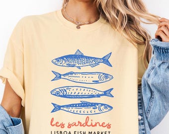 Comfort Colors® Sardine Shirt Sardines Tinned Fish Shirt Coastal Aesthetic Sardine Lover Gift Travel Lover Gift Retro Graphic Tee Fish Shirt