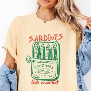 Comfort Colors® Sardine Shirt Sardines Tinned Fish Shirt Coastal Aesthetic Sardine Lover Gift Travel Lover Gift Retro Graphic Tee Fish Shirt