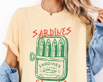 Comfort Colors® Sardine Shirt Sardines Tinned Fish Shirt Coastal Aesthetic Sardine Lover Gift Travel Lover Gift Retro Graphic Tee Fish Shirt