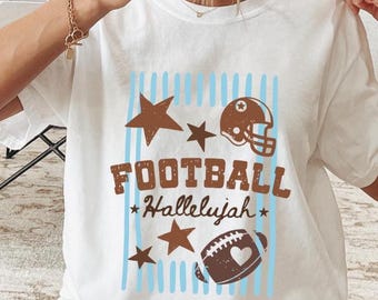 Football Hallelujah Comfort Colors® Shirt Game Day Shirt Women Football Mom Tee Christian Football Shirt Gift Preppy Football Tee Sports Mom