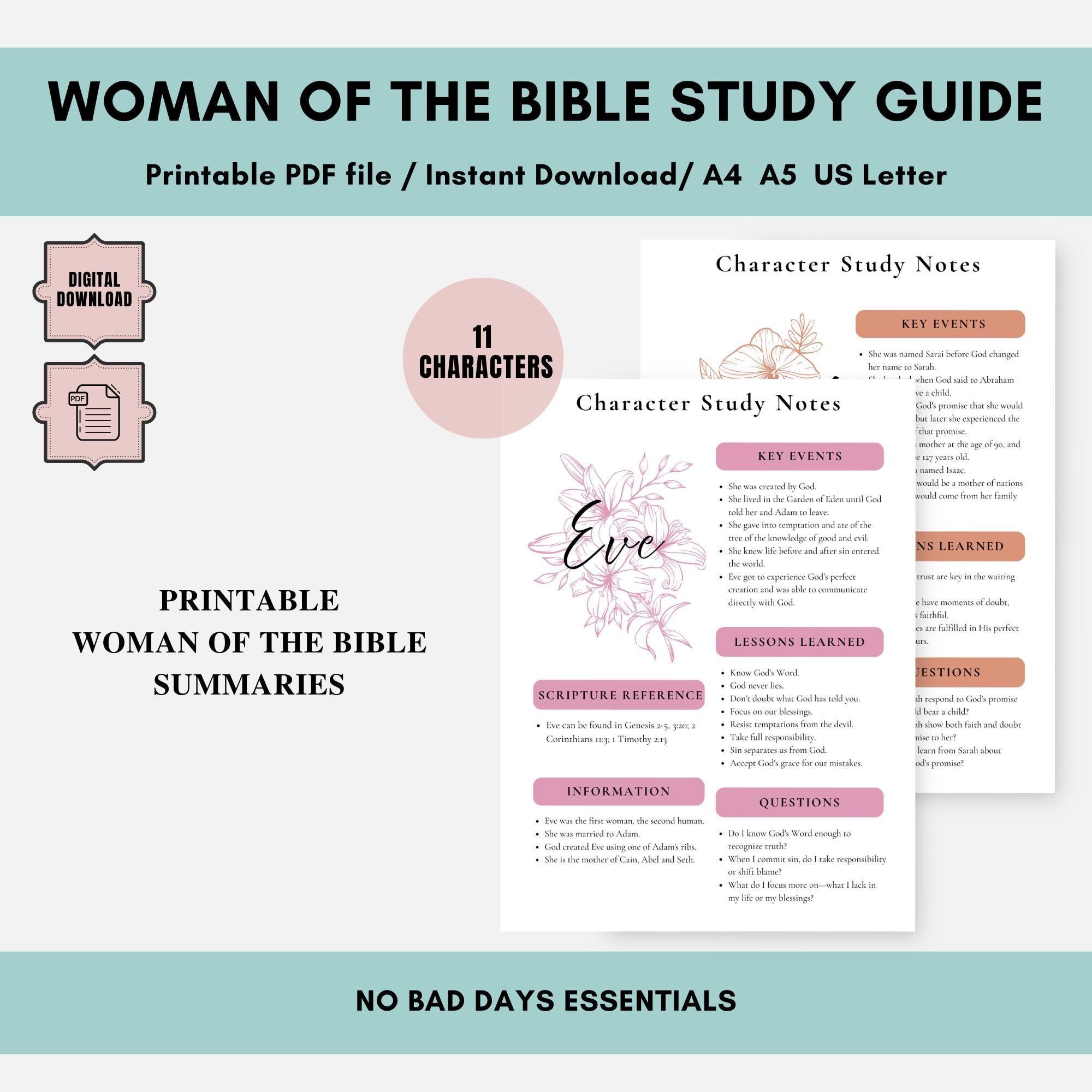 Women of the Bible Character Study Guide Printable Character Sheet ...