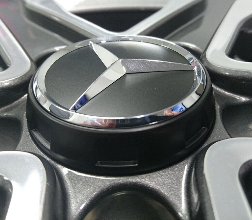 4x New Mercedes Alloy Wheel Centre Hubs Caps 75mm Black With Chrome ...
