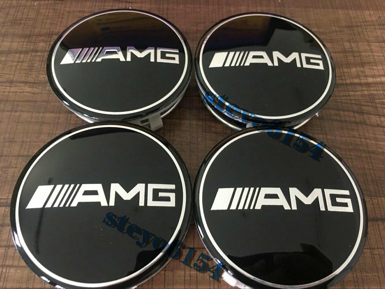 4 X AMG Mercedes Alloy Wheel Centre Hub Caps 75MM Black DETAILS Set Fit ...