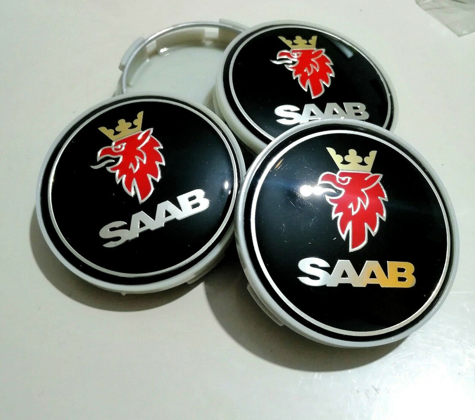 4 x Saab Alloy Wheel Centre Hub Caps 63mm Black Set 93 9 3 95 9 5 900 9000