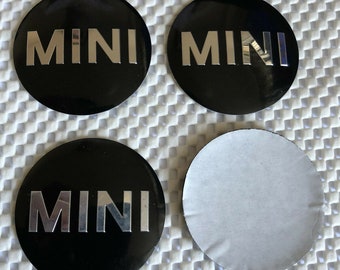 4x Stickers Caps 56mm Mini For Mini Cooper Wheel Cap Centre Emblem Black/Silver