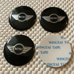 4x Stickers Caps 56mm Mini Cooper Wing For Mini Cooper Wing Wheel Cap Centre Emblem Black/Silver