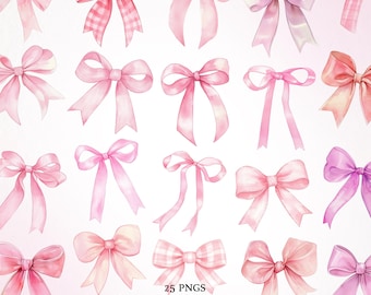 Clipart de lazo rosa pastel de acuarela: lazos coquetos PNG (descarga digital)