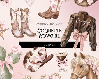 Kokette Cowgirl Clipart: Pastell Western PNG Grafiken (digitaler Download