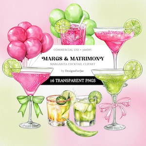 Clipart di margarita Margs & matrimony, png di margarita acquerello, png di margarita piccante, clipart di cocktail nuziale, png di margarita messicana