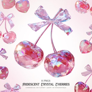 Iridescent Cherry PNG Clipart: Coquette Bow Graphics (Digital Download