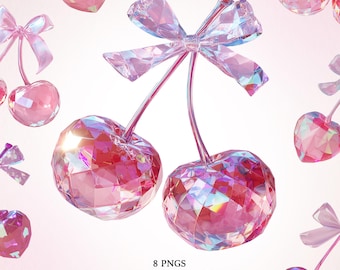 Iridescent Cherry PNG Clipart: Coquette Bow Graphics (Digital Download