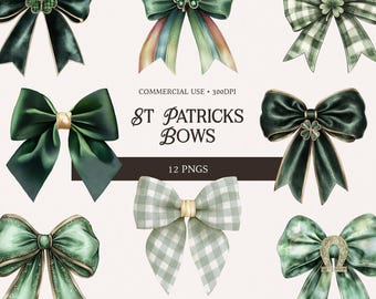 Coquette St Patrick's Day Bows: Green & Gold Bow PNG Clipart (Digital Download)