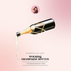 Verser une bouteille de champagne PNG aquarelle bouteille de Champagne ouverte PNG perle et prosecco PNG Champagne Clipart nouvel an Clipart Bachelorette