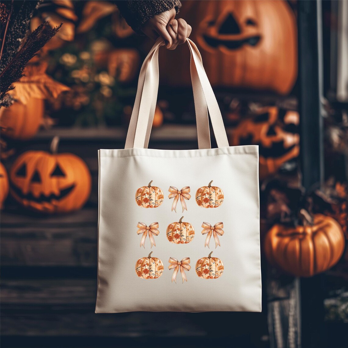 Fall Pumpkin & Bow Clipart Set: Grandmillennial Autumn PNG (digital ...