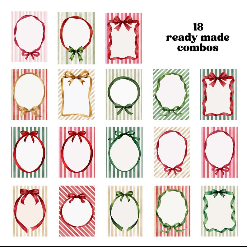Gift Frame Ribbon Watercolor Christmas Ribbon Frames & Striped Backgrounds Clipart ...