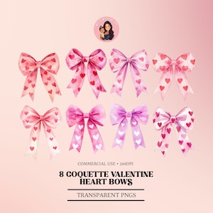 Coquette Valentine Heart Bow PNG Clipart: Watercolor Bows (Digital Download)