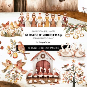 12 Days Of Christmas PNG Clipart 12 Days of Christmas Clipart Weihnachten Download Aquarell Weihnachtsbilder Boho Weihnachtsbilder