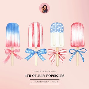 Coquette 4 juillet Popsicles PNG Pastel patriotique crème glacée Clipart pour girly preppy jour de l'indépendance Designs rouge blanc bleu Clipart