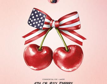 Coquette 4th July Cherry PNG: American Bow Clipart (Digital Download)
