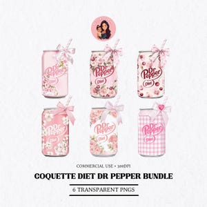 Coquette Diet Dr Pepper Soda Cans with Bows & Straws PNG Soda Cans PNG Dr Pepper Coquette Drinks Trendy Bow Aesthetic Clipart Sublimation