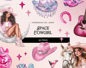 Space Cowgirl Clipart PNG: Disco Cowgirl, Last Rodeo (Digital Download)