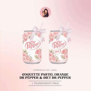 Paquete PNG de Dr Pepper Coquette: Latas con flores pastel (Descarga digital)