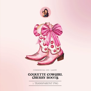 Coquette Cowgirl Boots PNG: Pink Bows & Cherries (Digital Download)