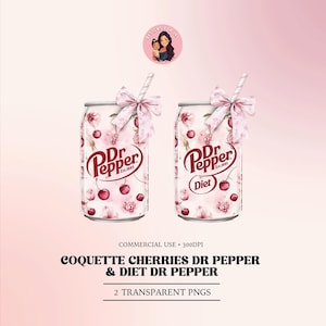 May include: Two digital illustrations of Dr Pepper cans with a cherry blossom and cherry design. The can on the left says "Dr Pepper Est. 1885" and the can on the right says "Dr Pepper Diet Est. 1885".