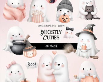 Cute Ghosts Clipart Pastel Halloween Clipart Spooky PNG Cute Ghost PNG Kids Halloween PNG Cute Halloween Graphics Coquette Ghost Clipart