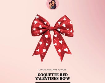 Coquette Valentines Bow PNG: Red Heart Print (Digital Download)