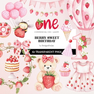 Beere Erster Geburtstag Clipart Aquarell Erdbeere Clipart Beere Süße Erdbeere Bogen Clipart Rosa Dessert Clipart Erdbeere PNG