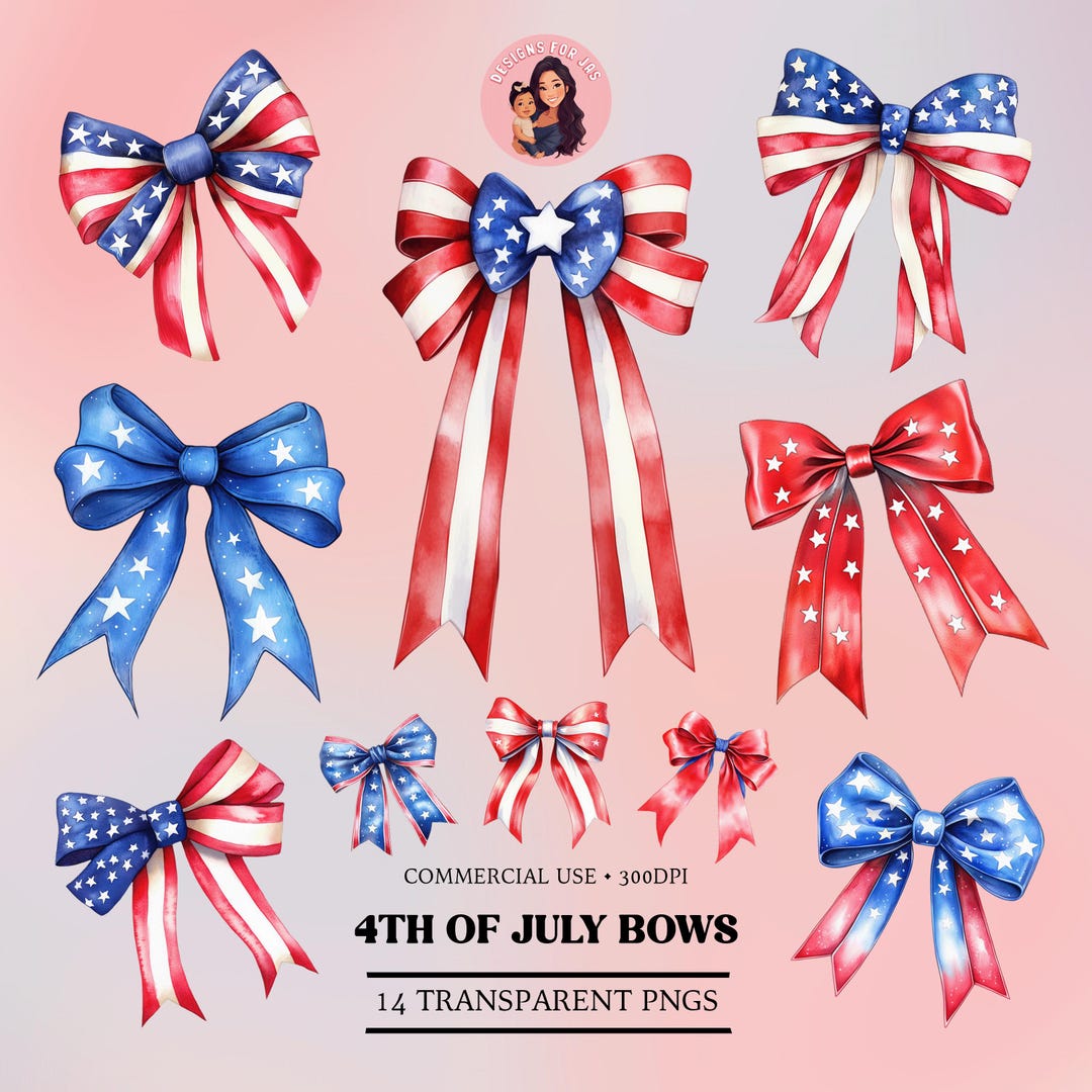 Coquette 4th of July Bows PNG Americana Bows Clipart 4th of July PNG ...