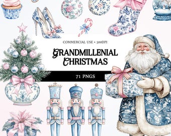 Chinoiserie Christmas Clipart: Grandmillennial Holiday PNG Images (Digital Download)