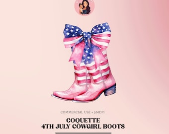 Botas de Cowgirl Coquette PNG: Design da Bandeira Americana de 4 de Julho (Download Digital)