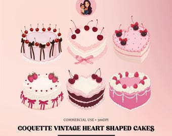 Coquette Heart Cakes PNG Clipart: Retro Valentine's Day (Digital Download)