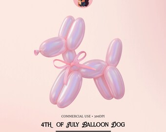 Iridescent Pink Balloon Dog PNG: Coquette Preppy Clipart (Digital Download