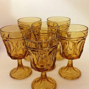 Vintage Gold Goblets Set of 6 Anchor Hocking Fairfield 6oz Wine Glasses Amber Glassware Perfect for Fall Entertaining